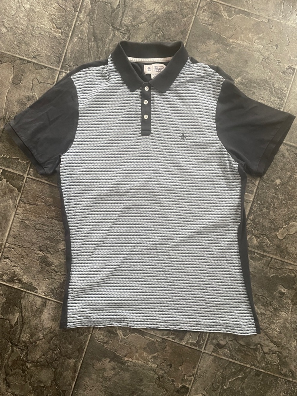 ORIGINAL PENGUIN Black Gray White Unique Pattern Preppy Casual Resortwear Polo
